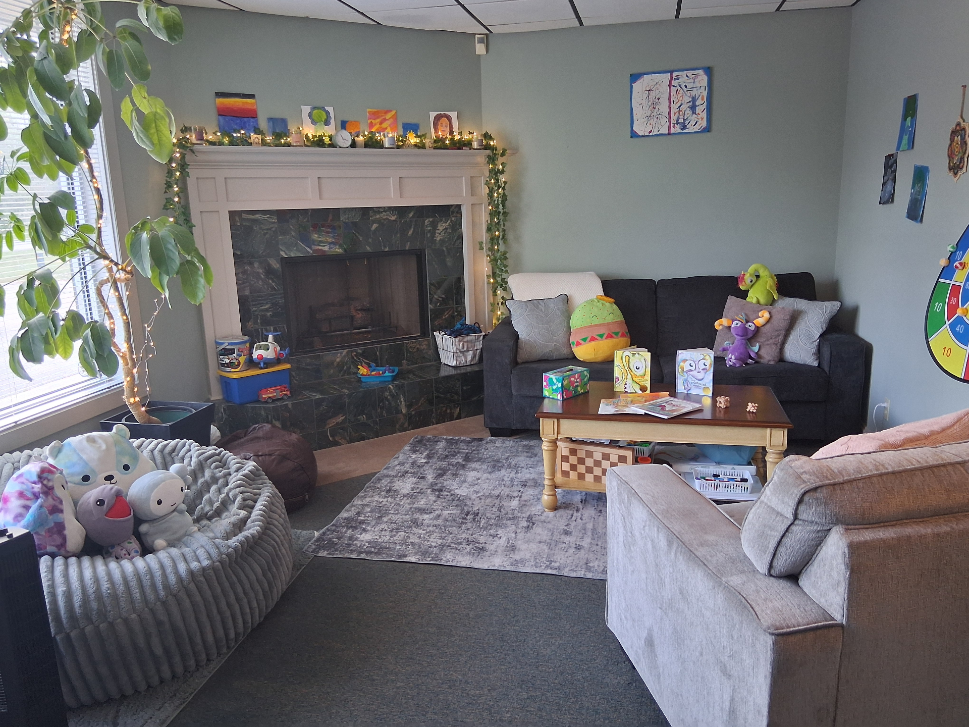 Warm, inviting therapy office at Katara Therapy with comfortable seating